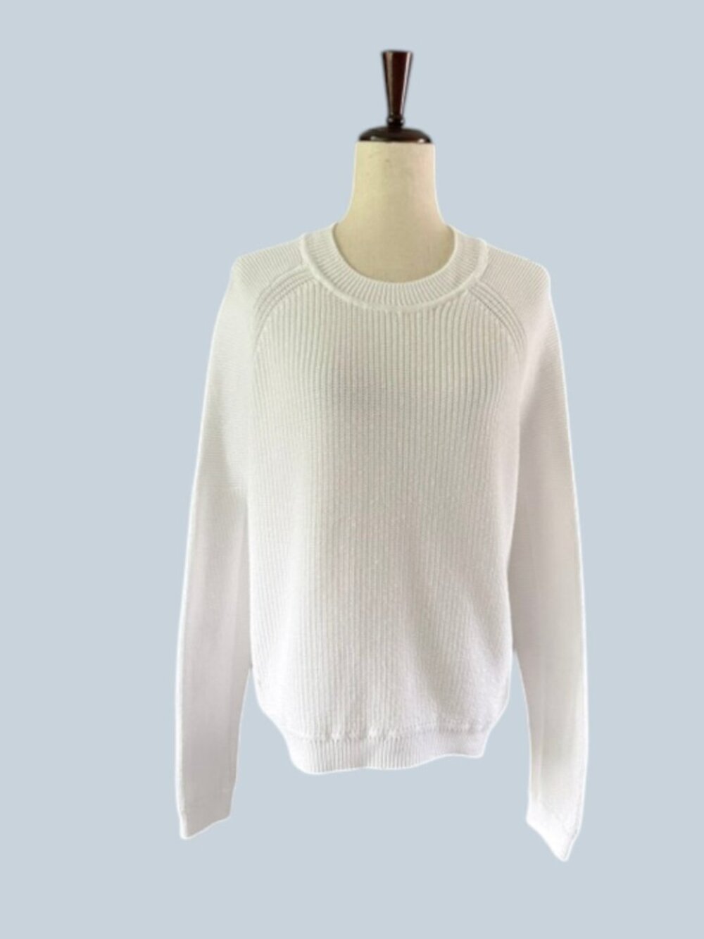 Vince Women's White 100% Cotton Rib Raglan Sleeve Crew Neck Sweater Size Lrg EUC